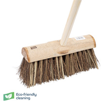 Wooden Broom Round Yard Stiff Basscane 13" & Handl